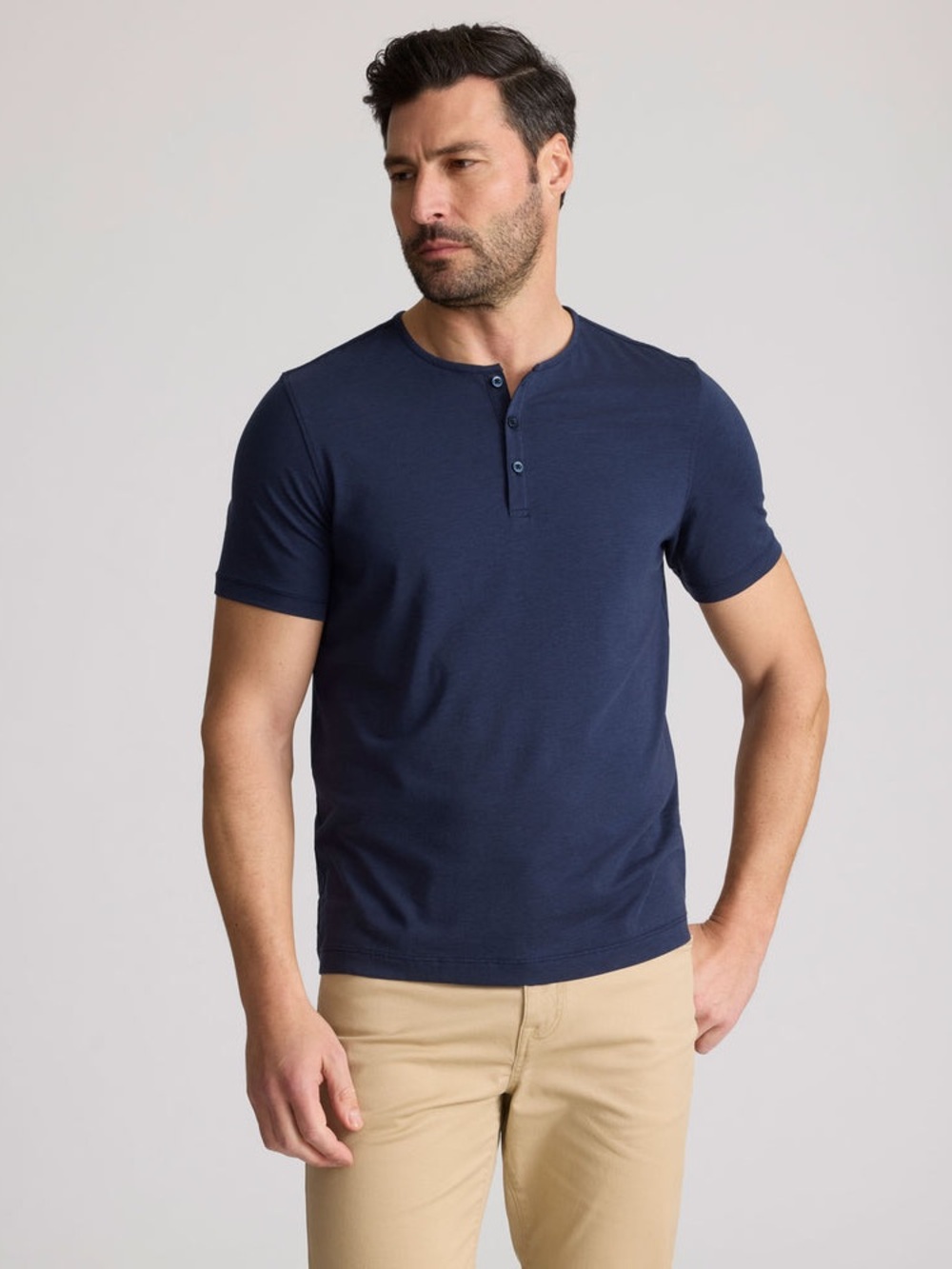 UNTUCKit EcoSoft Short Sleeve Cotton Tencel Blend Henley T-Shirt in Navy XXL